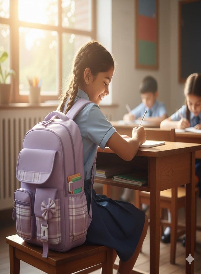 13 SOEME Purple Chex School Bag for Boys and Girls - Unisex Kids Bag, College Bag for Girls - Ideal for Kids, Boys, Girls, Parents, Mother, Father - Durable and Stylish - Image 2